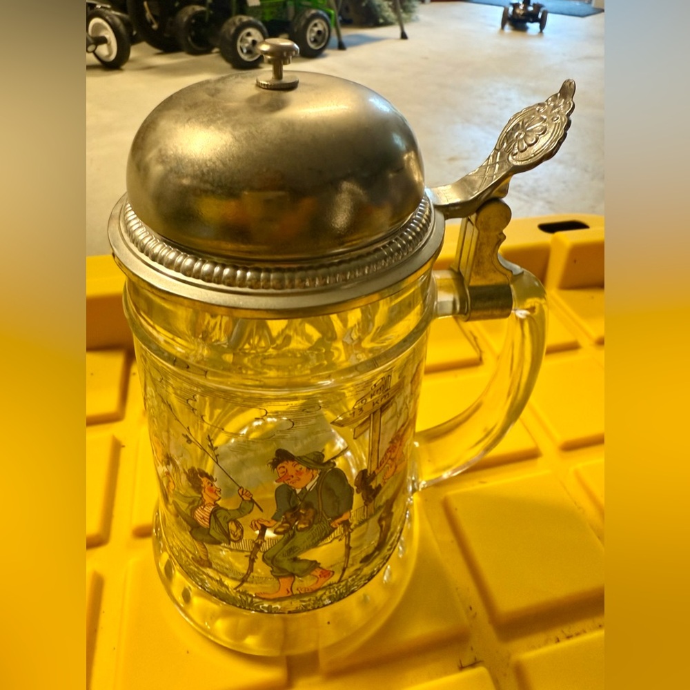 Vintage Glass Beer Stein with Pewter Lid